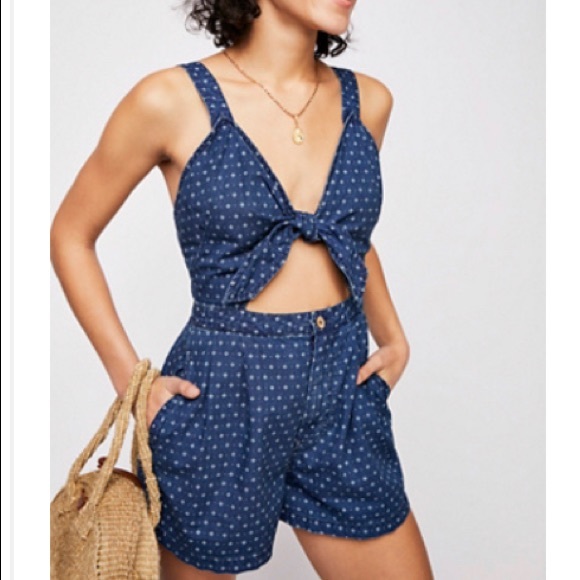 Free People Pants - Free People Blue Tie Romper - NWT